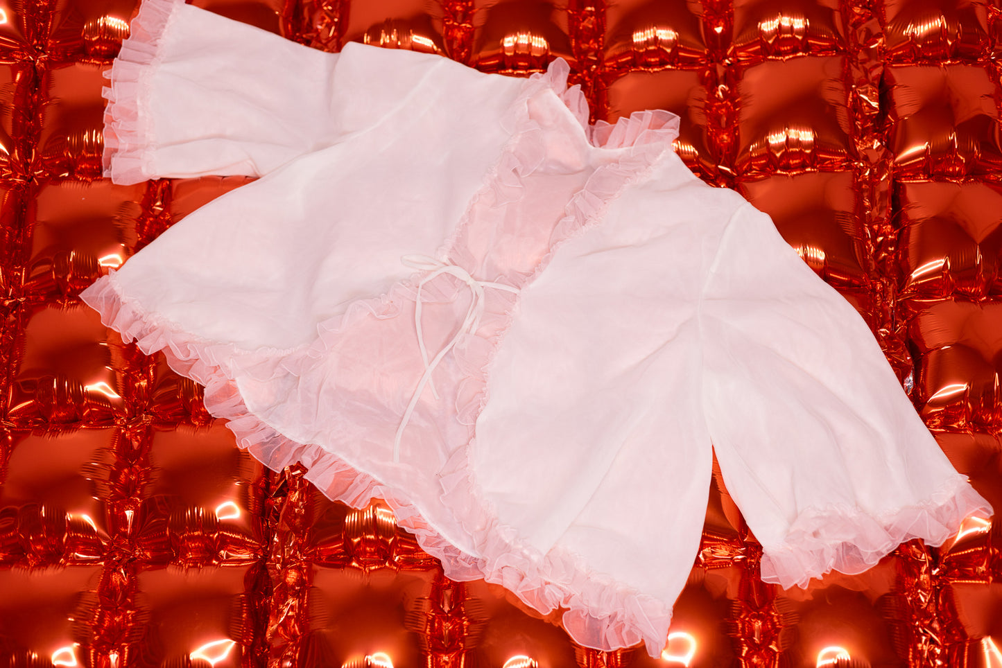 Bed Jacket with Pink Ruffles
